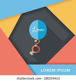 wedding balloons with diamond rings flat icon with long shadow,eps10