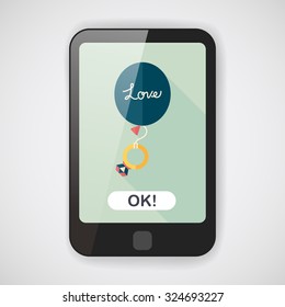 wedding balloons with diamond rings flat icon with long shadow,eps10