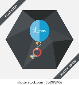 wedding balloons with diamond rings flat icon with long shadow,eps10