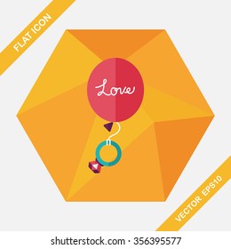 wedding balloons with diamond rings flat icon with long shadow,eps10