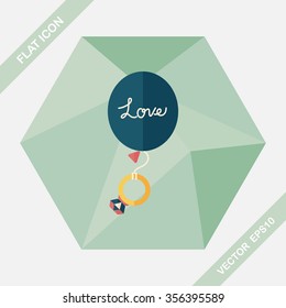 wedding balloons with diamond rings flat icon with long shadow,eps10