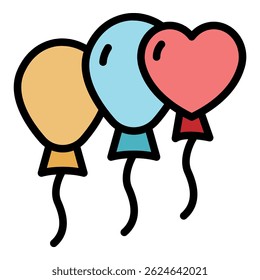 Wedding balloons icon. Outline wedding balloons vector icon color flat isolated