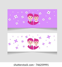 Wedding banner with avatar vector illustration. Wedding invitation card with cartoon avatar.