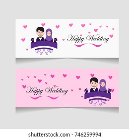Wedding banner with avatar vector illustration. Wedding invitation card with cartoon avatar.