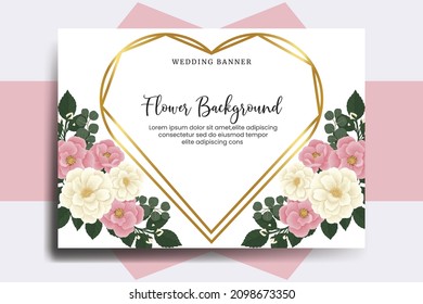 Wedding banner flower background, Digital watercolor hand drawn Pink Mini Rose Flower design Template
