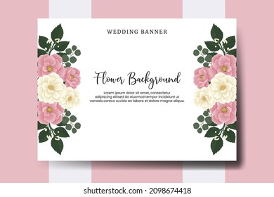 Fondo de flor de banner de boda, Planilla de diseño de flor rosa mini rosa de color acuarela digital dibujada a mano