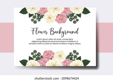 Wedding banner flower background, Digital watercolor hand drawn Pink Mini Rose Flower design Template