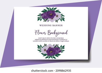 Wedding banner flower background, Digital watercolor hand drawn Purple Peony Flower design Template svg