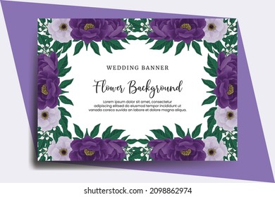 Wedding banner flower background, Digital watercolor hand drawn Purple Peony Flower design Template svg