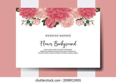 Hochzeitsbanner, floraler Hintergrund, Digital-Aquarell-Farbe, handgezeichnet Dahlia-Blume-Design Vorlage