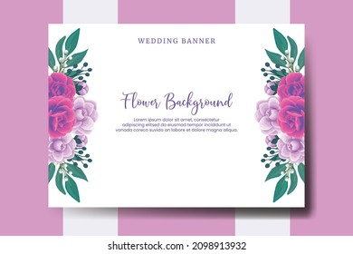 Wedding banner flower background, Digital watercolor hand drawn Rose with Camellia flower design Template