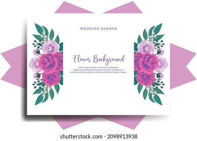 Fondo de flores de banner de boda, Color de agua digital dibujado a mano Rose con diseño de flor Camellia Plantilla