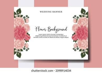 Wedding banner flower background, Digital watercolor hand drawn Dahlia Flower design Template