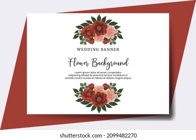 Wedding banner flower background, Digital watercolor hand drawn Red Peony with Pink Camellia Flower design Template