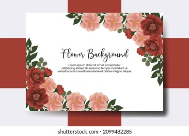 Fondo de flores de banner de boda, Color de agua digital de mano Peonía roja con diseño de flores de camello rosado