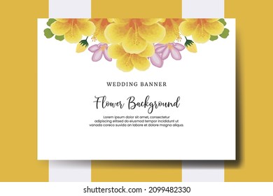 Wedding banner flower background, Digital watercolor hand drawn Yellow Hibiscus Flower design Template