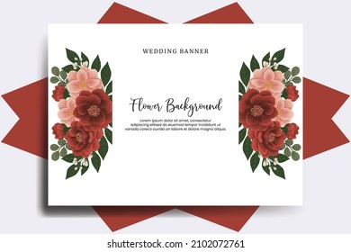 Wedding banner flower background, Digital watercolor hand drawn Red Peony with Pink Camellia Flower design Template