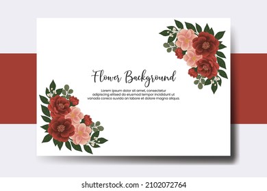 Wedding banner flower background, Digital watercolor hand drawn Red Peony with Pink Camellia Flower design Template