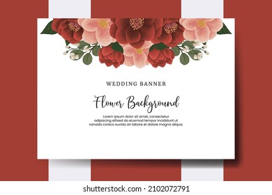 Wedding banner flower background, Digital watercolor hand drawn Red Peony with Pink Camellia Flower design Template svg