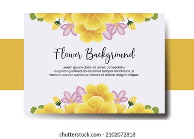 Wedding banner flower background, Digital watercolor hand drawn Yellow Hibiscus Flower design Template