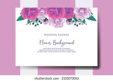 Wedding banner flower background, Digital watercolor hand drawn Rose with Camellia flower design Template