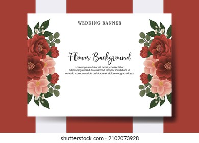 Wedding banner flower background, Digital watercolor hand drawn Red Peony with Pink Camellia Flower design Template svg