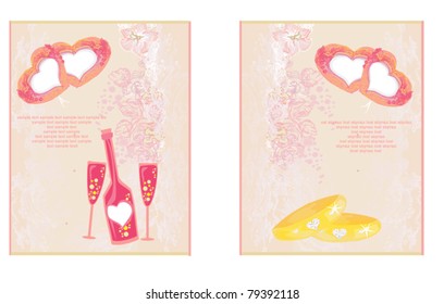 Wedding banners with champagne and rings. vector illustration
