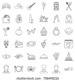 Wedding banquet icons set. Outline style of 36 wedding banquet vector icons for web isolated on white background