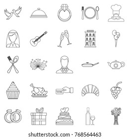 Wedding banquet icons set. Outline set of 25 wedding banquet vector icons for web isolated on white background