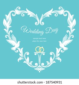 Wedding baroque frame template card. Vector background 