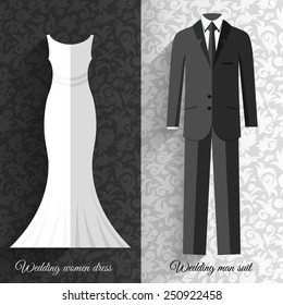 wedding beautiful suits clothing ornamental style card icon set background 