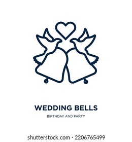 Wedding Bells Icon From Birthday And Party Collection. Thin Linear Wedding Bells, Wedding, Love Outline Icon Isolated On White Background. Line Vector Wedding Bells Sign, Symbol For Web And Mobile