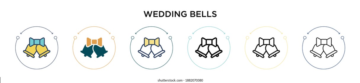 Wedding bells icon in filled, thin line, outline and stroke style. Vector illustration of two colored and black wedding bells vector icons designs can be used for mobile, ui, web