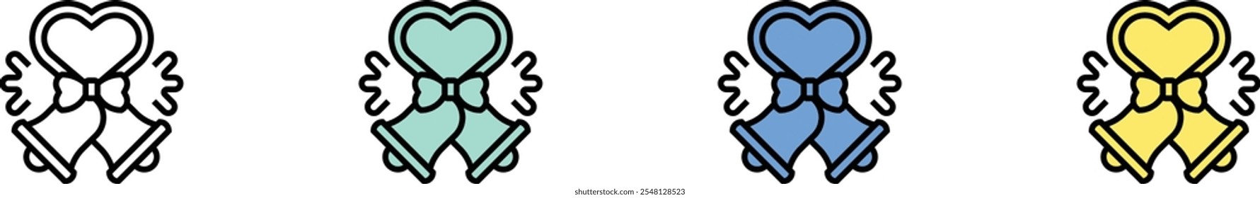 wedding bells icon. Outline, Green, Blue and Yellow Style Design Isolated On White Background