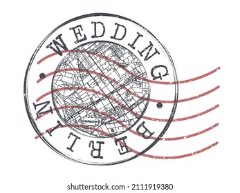 Wedding, Berlin, Germany Stamp Map Postal. Silhouette Seal Roads and Streets. Passport Round Design. Vector Icon. Design Retro Travel National Symbol.
