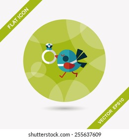wedding bird with diamond ring flat icon with long shadow,eps10