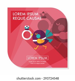 wedding bird with diamond ring flat icon with long shadow,eps10