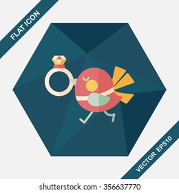 wedding bird with diamond ring flat icon with long shadow,eps10