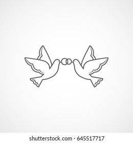 Wedding Bird Dove With Rings Line Icon On White Background