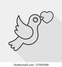 wedding bird flat icon with long shadow, line icon