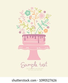 Wedding or birthday card with cake and copy space.