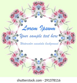 Wedding or birthday card. Floral frame. Watercolor background with flowers. Invitation.