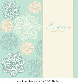 Wedding birthday card or invitation with abstract lace floral background, greeting postcard, vector illustration