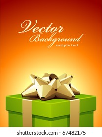 Wedding or birthday green gift with gold bow celebration vector background