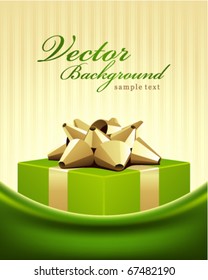 Wedding or birthday green gift with gold bow celebration vector background