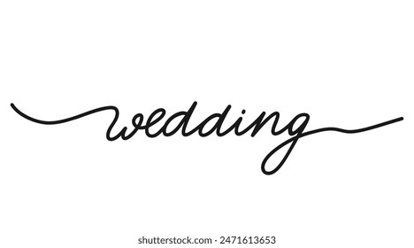 Boda, mano negra dibujada una palabra de línea continua. Festiva, feliz evento. Esquema único. Ilustración vectorial
