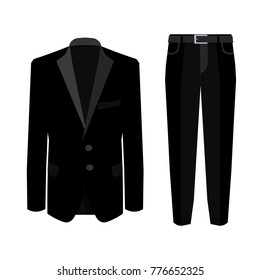 Wedding black men s suit with tuxedo. Collection. Vector illustration. EPS