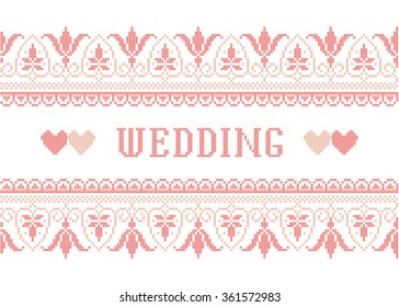 Wedding. Border. Vector seamless pattern. Scheme of knitting and embroidery.