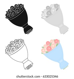 A wedding bouquet is an attribute of the rite. The flowers in the bouquet are pink. Wedding bouquet in the blue abvert.