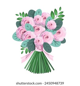 Wedding bouquet of the bride, isolated on a white background. In pink tones. Vector illustration for wedding designs, birthdays, holidays.